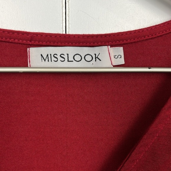 Miss Look Womens Tee Dress S Burgundy Pink Tie Dye Vneck Short Sleeves Graphics - Picture 2 of 12